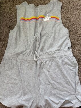 Nike Light Gray Sleeveless Romper with Rainbow Stripe Accents